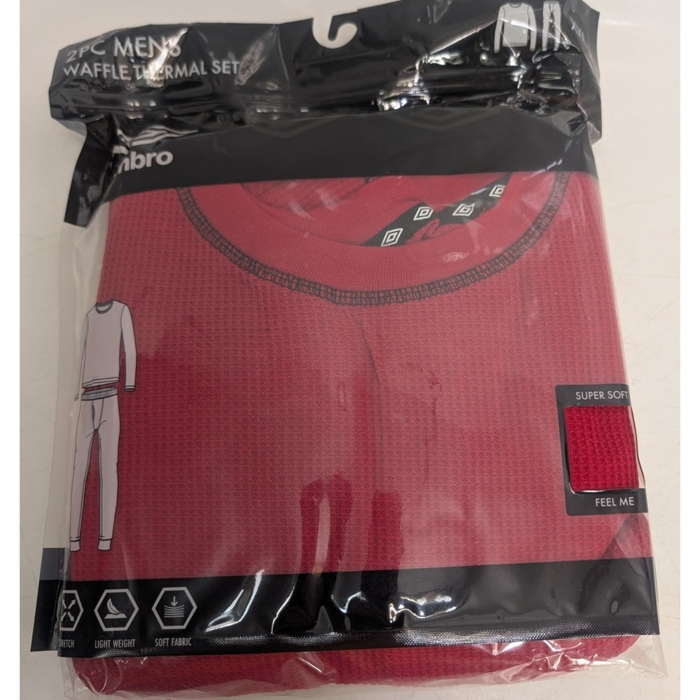 Umbro Men's Waffle Thermal Base Layer 2pc Set - SIZE XXL in RED
